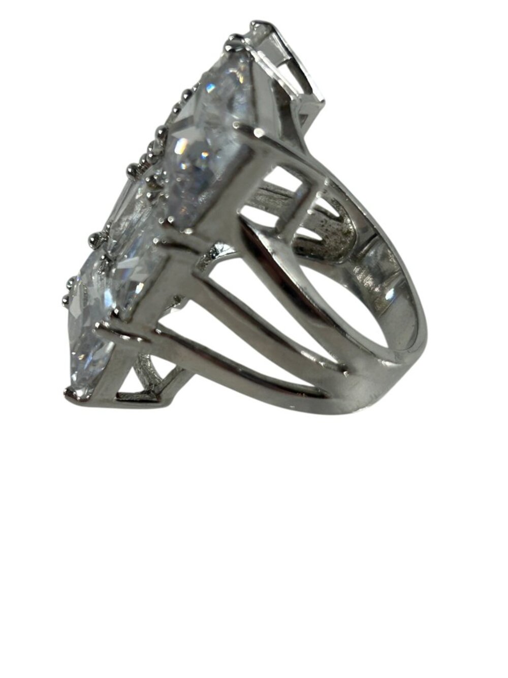 Park Lane WOW Ring Large CZ Cluster Silver Tone Statement Cocktail Size 9 - Picture 4 of 8
